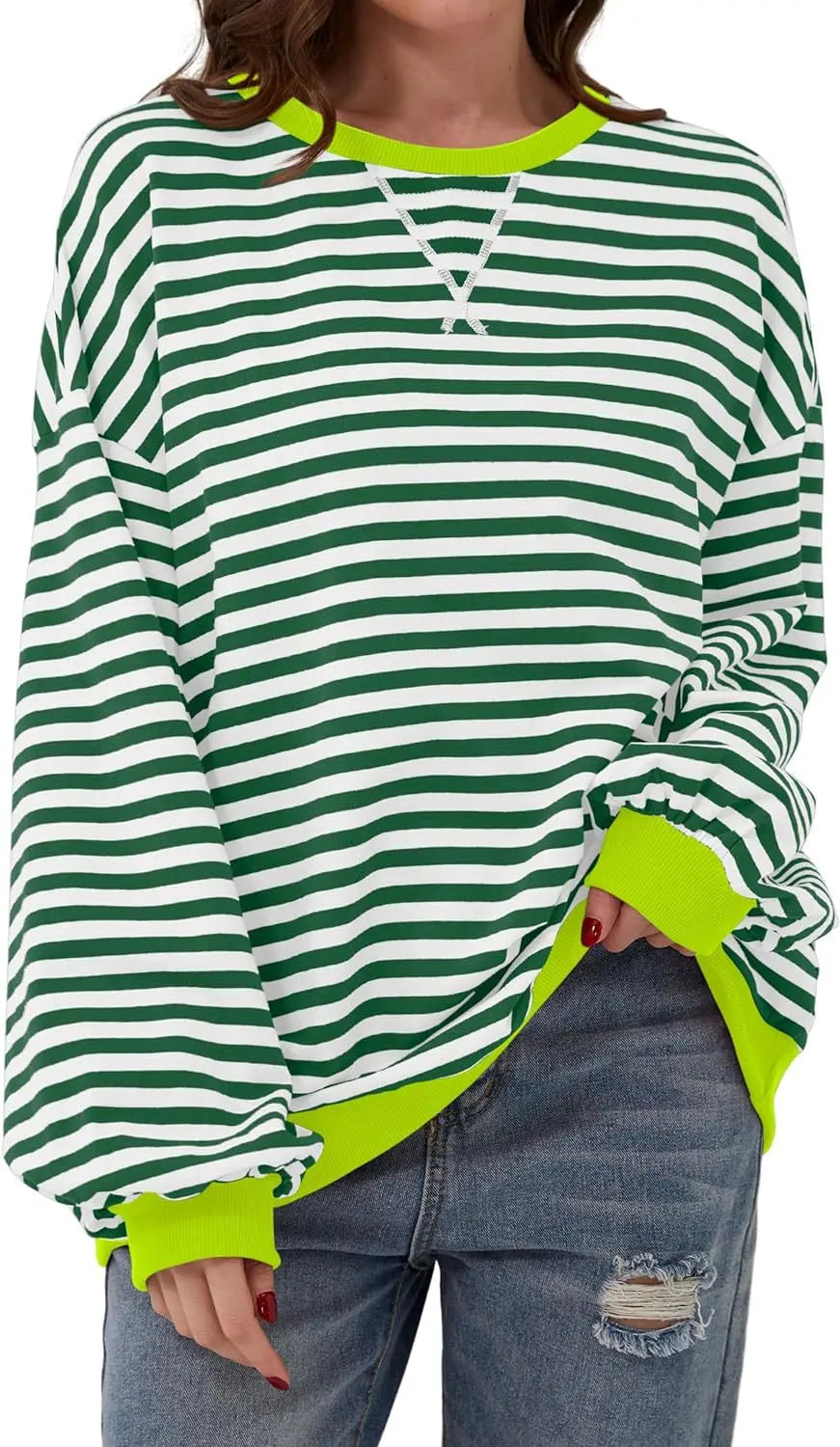 Sweat-shirt rayé surdimensionné pour femmes
