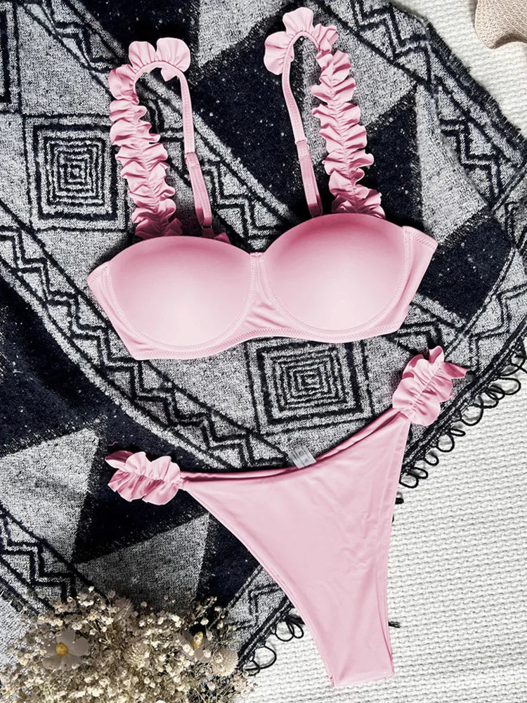 Maillot de bain push-up à volants pour femmes