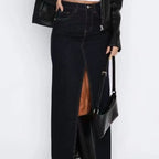 Jupe longues en jean fendue taille haute pour femmes