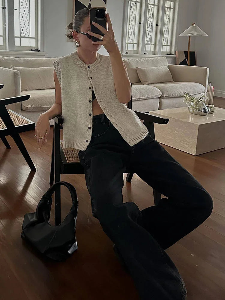 Gilets tricotés à simple boutonnage pour femmes