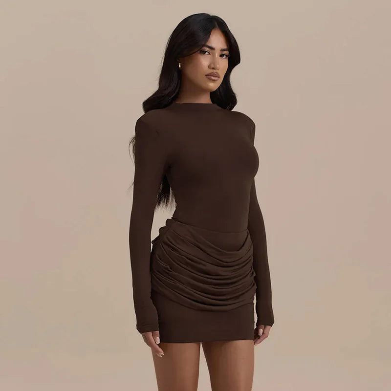 Robe Courte Femme Drapée à Manches Longues