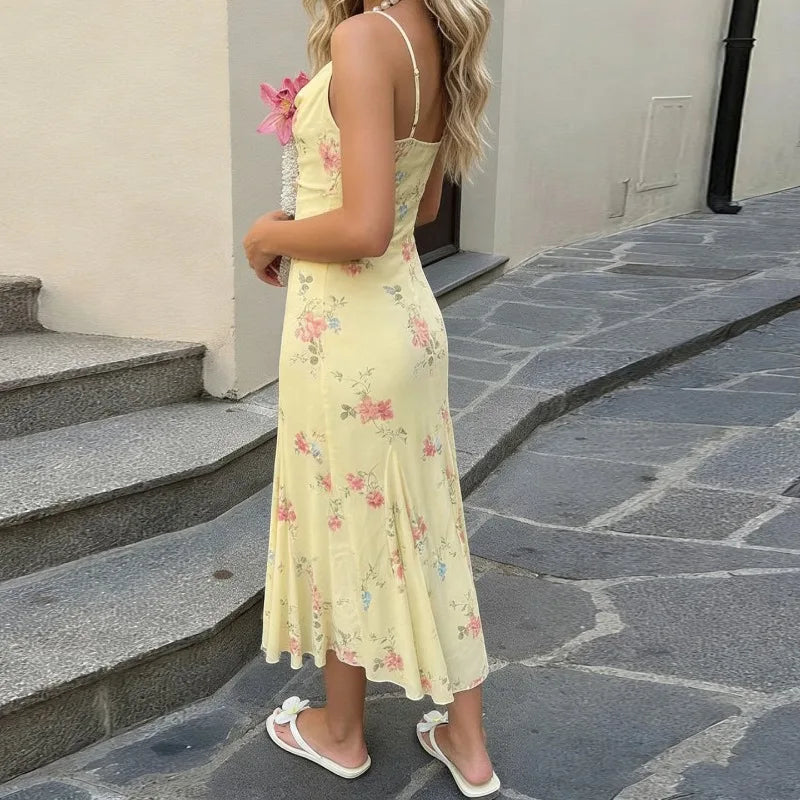 Robe longue moulante à imprimé floral pour femmes