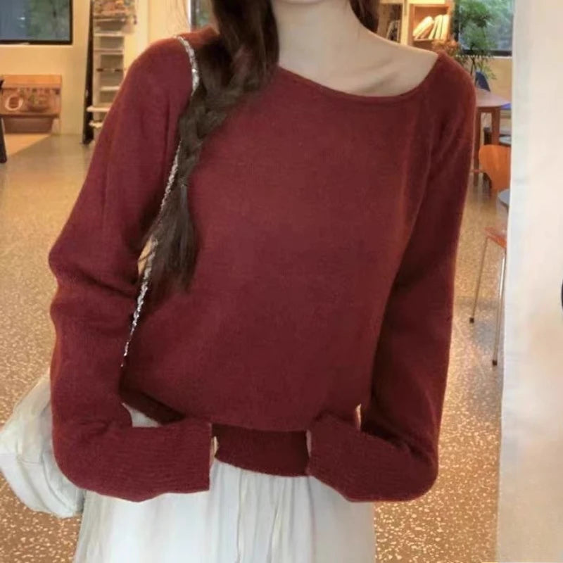 Haut Court en Maille Femme – Coupe Ample et Épaules Tombantes