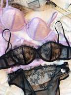 Ensemble soutien-gorge 1/2 tasse Push Up et culotte en dentelle pour femmes