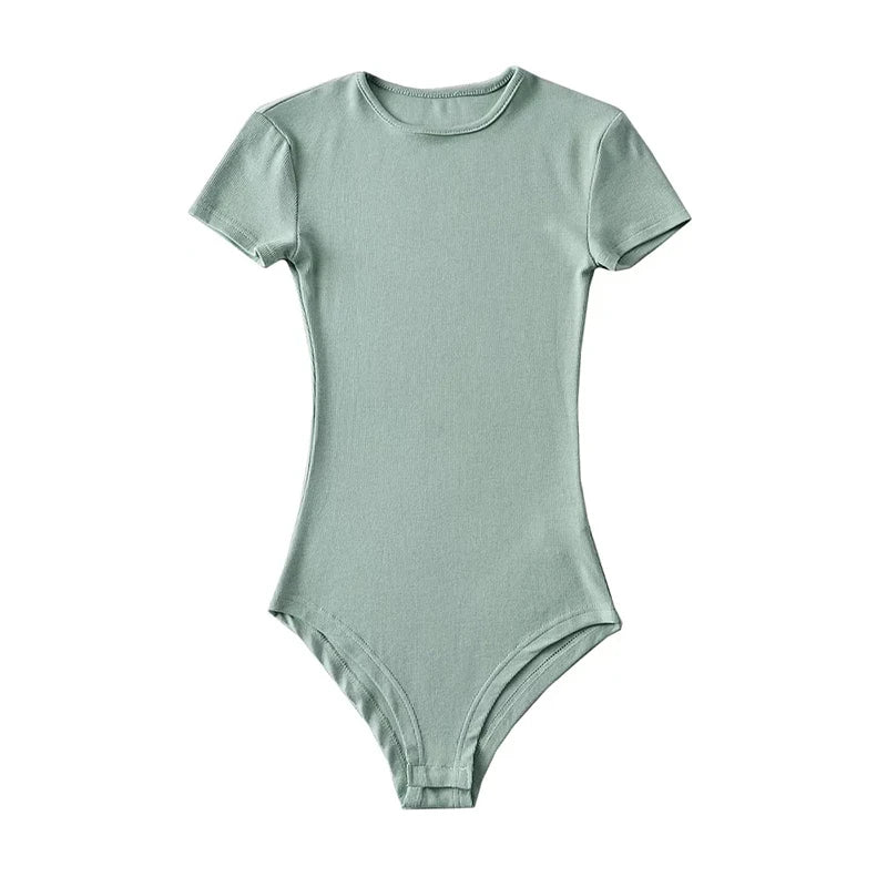 Body d'été sexy à manches courtes et col rond pour femmes