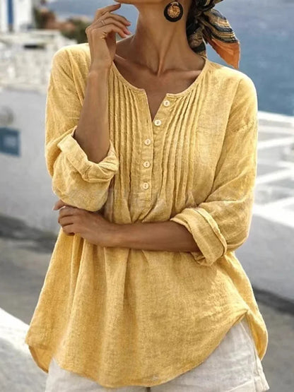Chemisier Ample Femme – Coton et Lin, Col V Style Mori