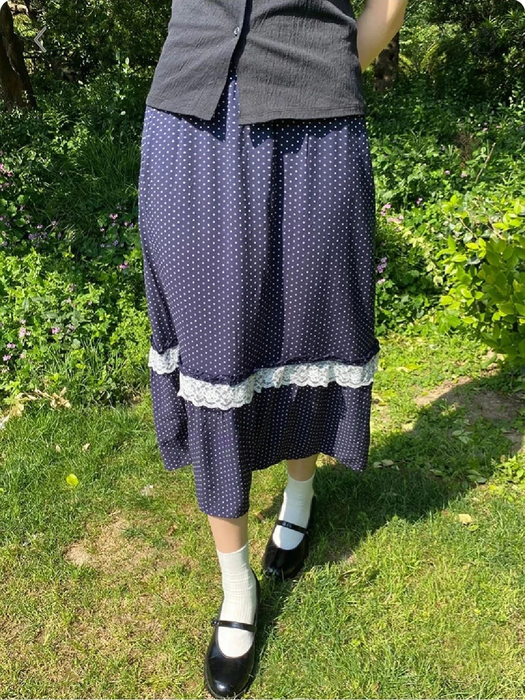 Jupe d'été en dentelle patchwork à pois pour femmes