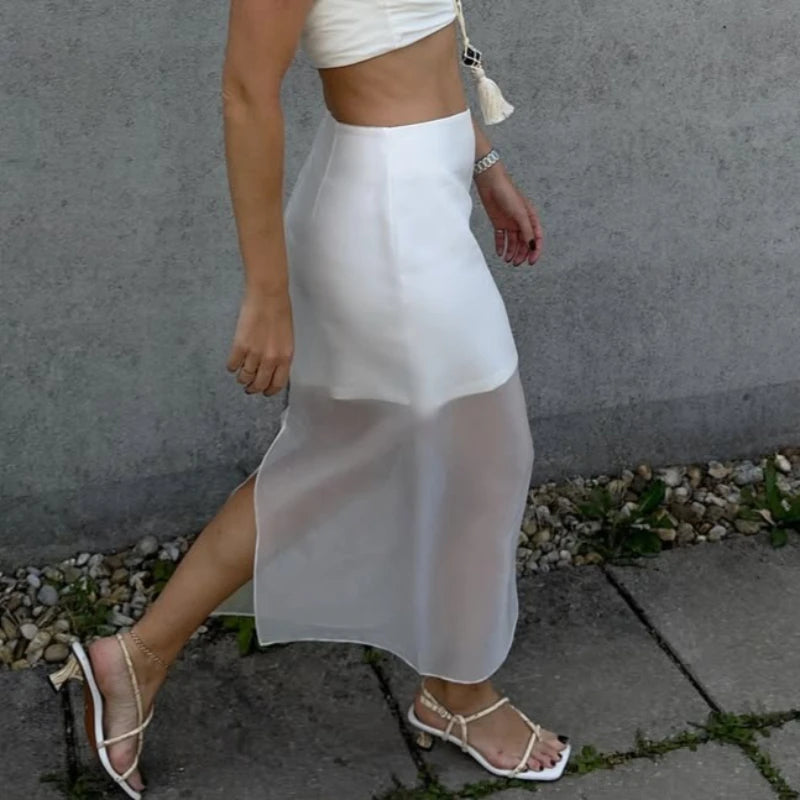 Jupe Longue Transparente Taille Haute Femme
