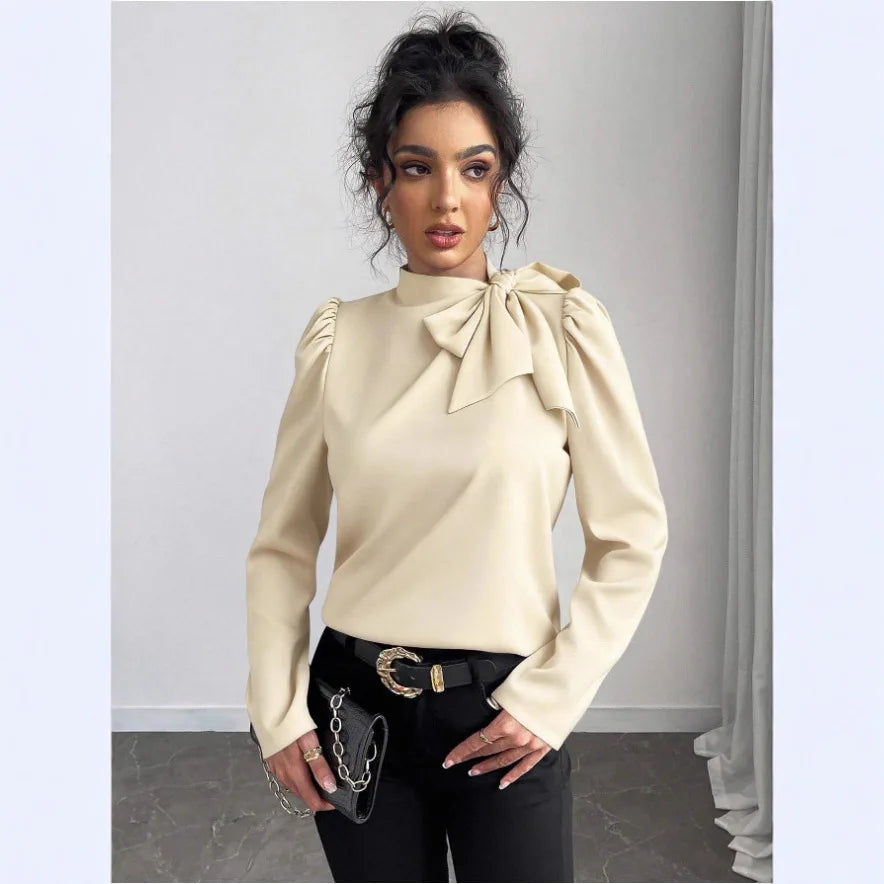 Chemise avec nœud et à manches longues pour femmes