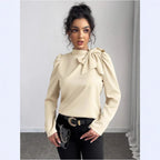 Chemise avec nœud et à manches longues pour femmes
