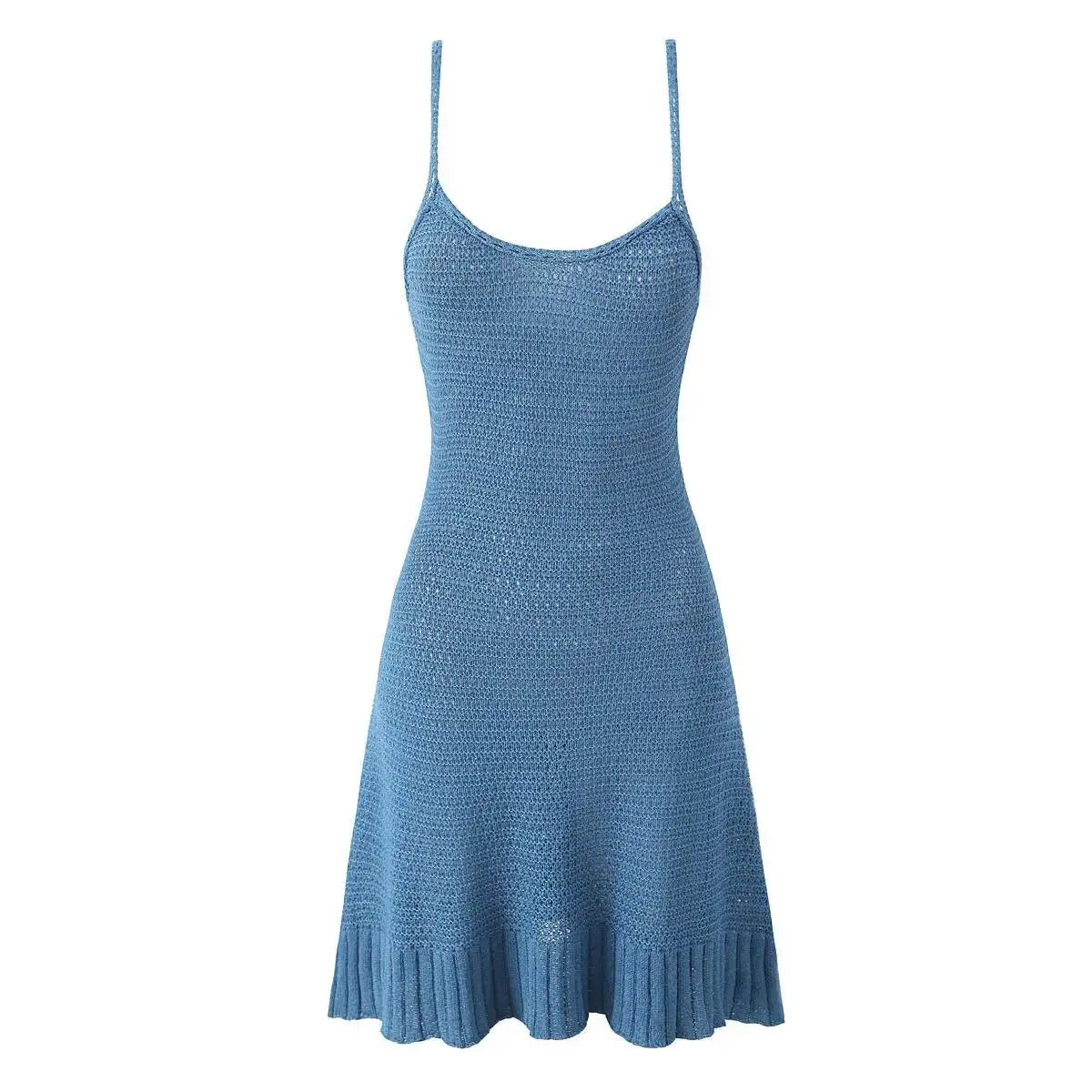 Robe mini sexy en maille crochet à col V et volants pour femmes