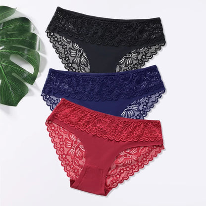 Lot de 3 Culottes Femme – Dentelle et Taille Basse