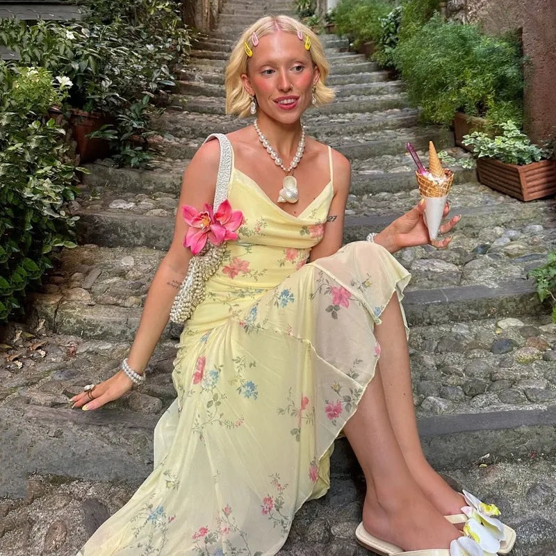 Robe longue moulante à imprimé floral pour femmes