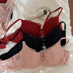 Ensemble soutien-gorge Push Up en dentelle française et culotte pour femmes