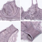 Ensemble soutien-gorge et culotte transparents en dentelle brodée pour femmes
