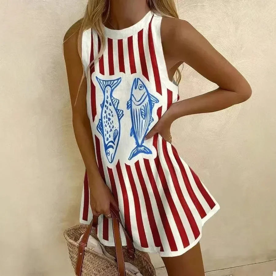 Robes élégantes imprimer sans manches pour femmes