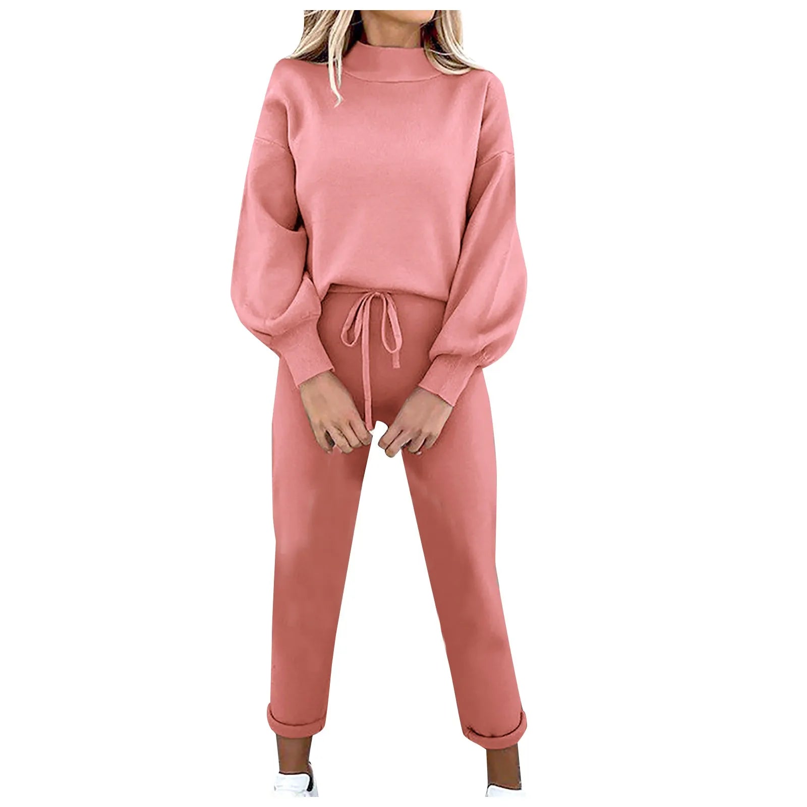 Ensemble deux pièces pantalon et polo à col roulé et manches longues pour femmes