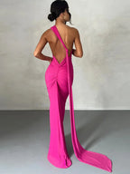 Robe longue dos nu à épaules obliques pour femmes
