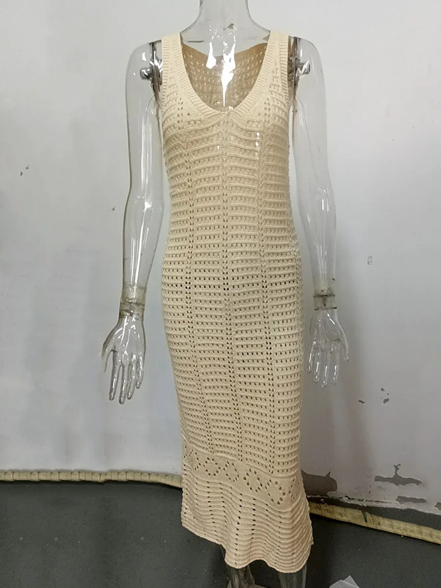 Robe de plage longue à col en V pour femmes