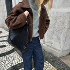 Veste courte en daim et fermeture éclair pour femmes