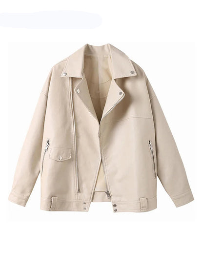 Blouson femme beige en simili cuir pour l'automne