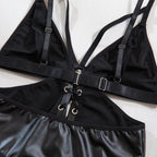 Body noir moulant en PU pour femmes
