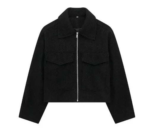 Manteau en laine avec fermeture éclair de luxe pour femmes
