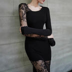 Robe longue sexy en dentelle imprimée pour femmes