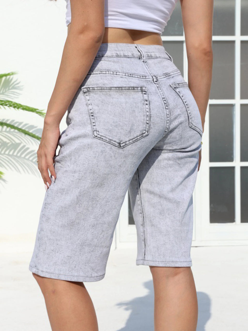 Shorts pantacourt taille haute en jean pour femmes