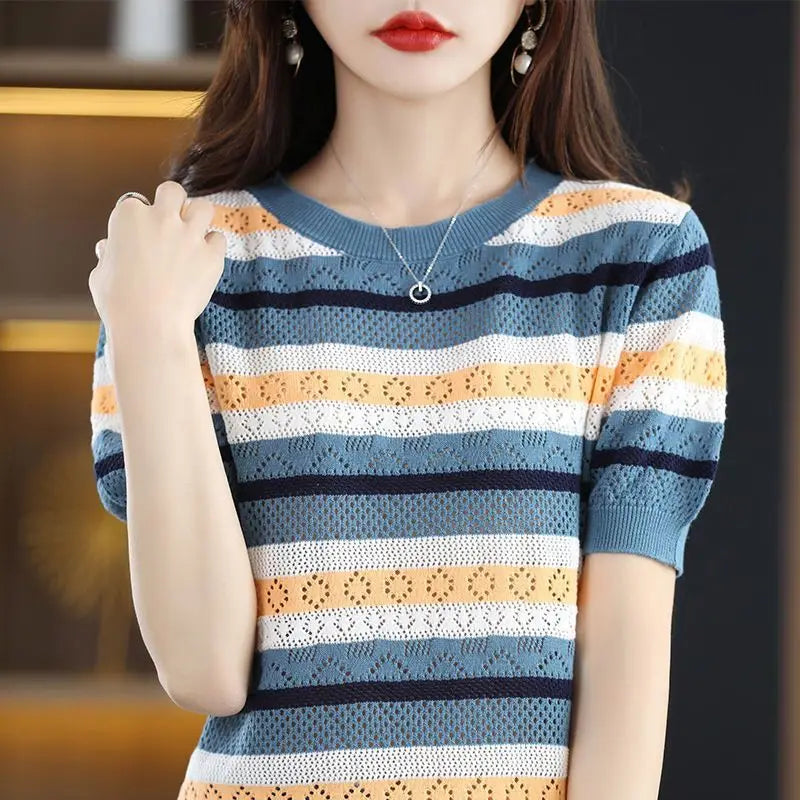 Pull ample à manches courtes pour femmes
