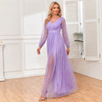 Robe à manches longues col en v pour femmes