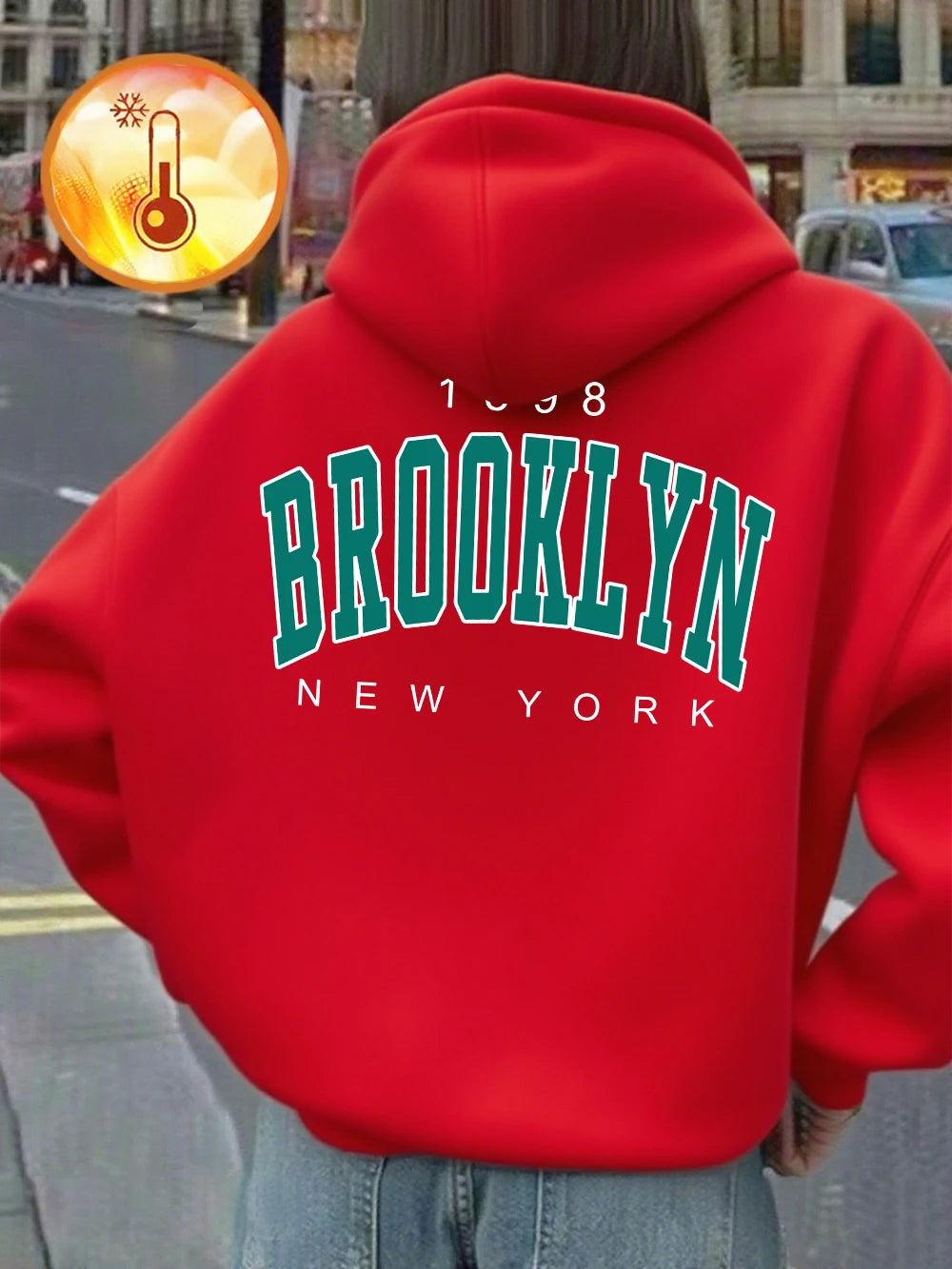 Sweat à capuche imprimé New York Brooklyn 1898 pour femmes