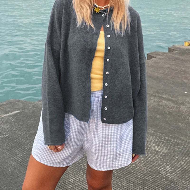Pull à manches longues avec bouton sur le devant pour femmes