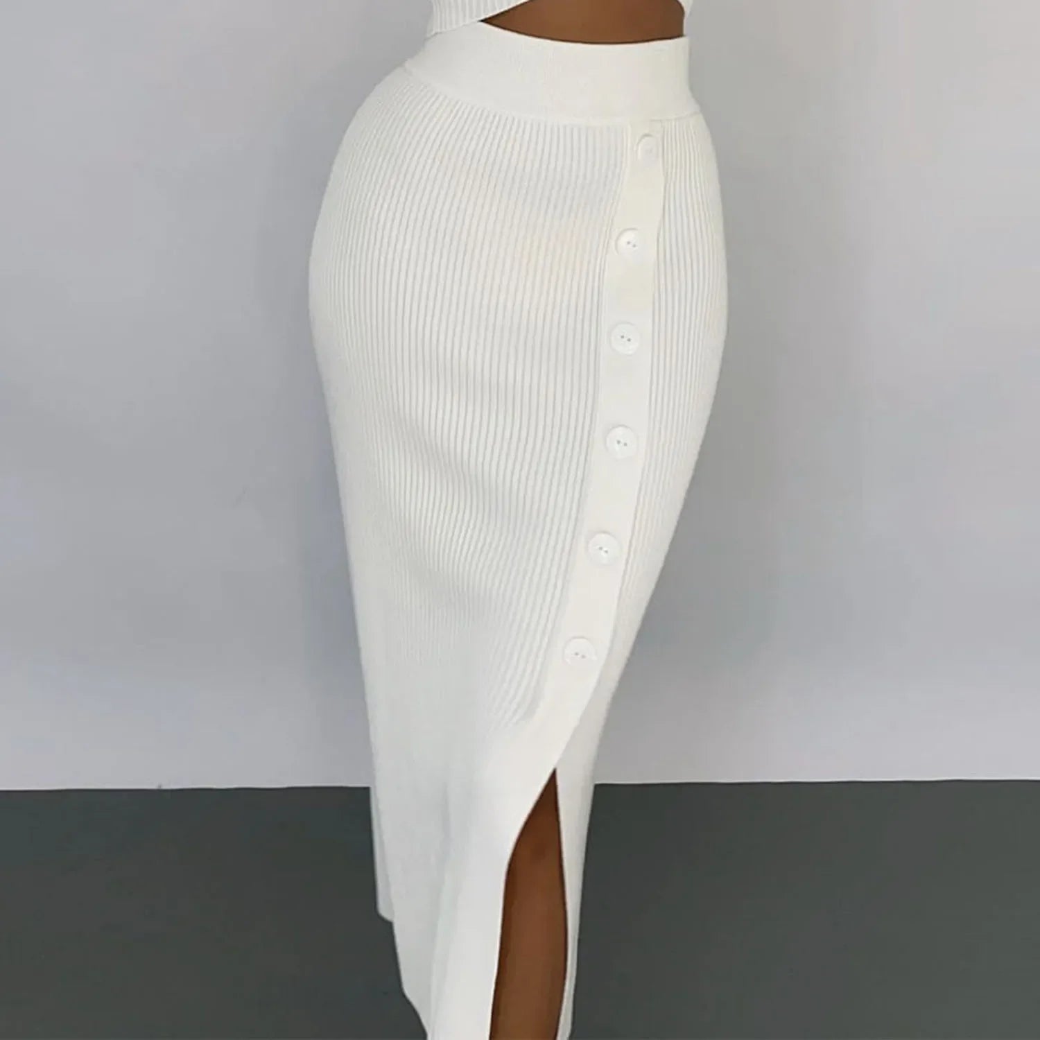 Ensemble 2 pièces pull uni et jupe longue fendue coupe couvertes pour femmes
