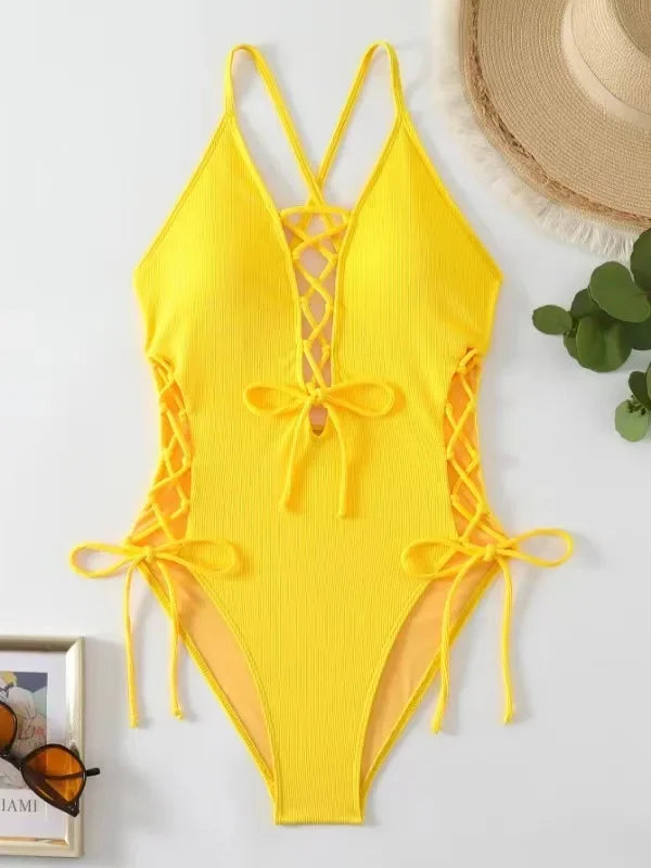 Maillots de bain une pièces col en V profond Push Up pour femmes