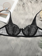 Ensemble de lingerie avec motif à carreaux noir et blanc et anneau en acier pour femmes