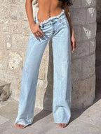 Jean ample style américain à jambe large et franges pour femmes