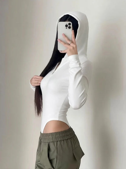 Body Zippé à Capuche et Manches Longues – Style Décontracté