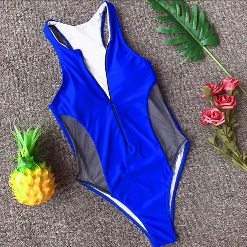 Maillot de bain une pièce en maille avec fermeture éclair pour femmes