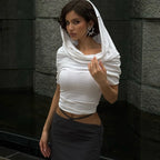 T-shirt court blanc à épaules dénudées pour femmes