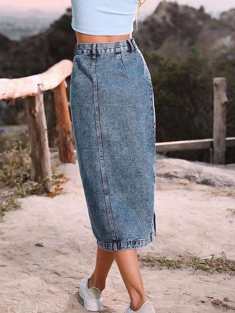 Jupes longues en Denim taille haute décontractée moulante pour femmes