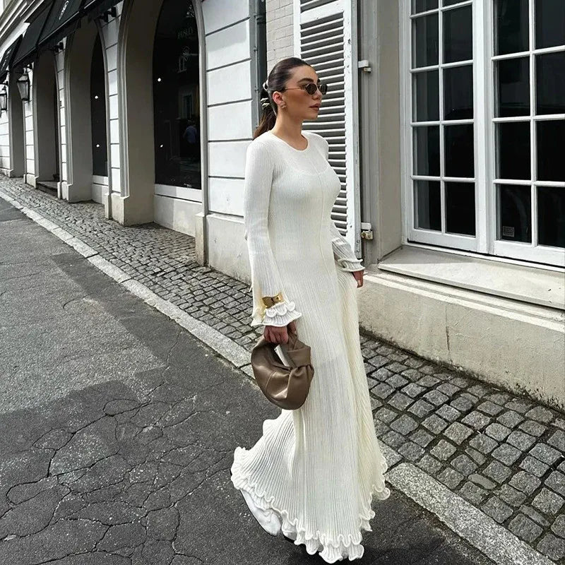 Robe Longue Femme – Plis et Volants