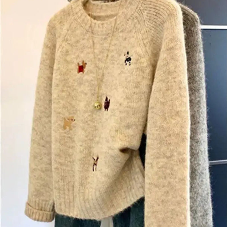 Pull à col rond brodé pour femmes