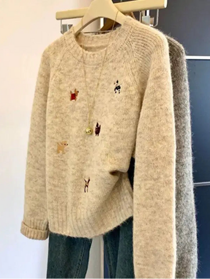 Pull Brodé Col Rond Femme – Maille Confortable
