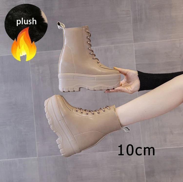 Bottine compensées en cuir PU pour femmes