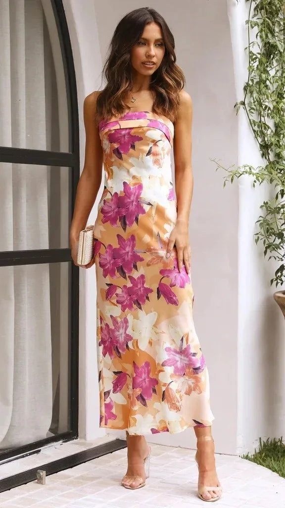 Robe tube élégante en satin et dos nu pour femmes