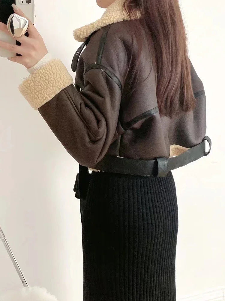 Veste en fausse fourrure d'agneau pour femmes