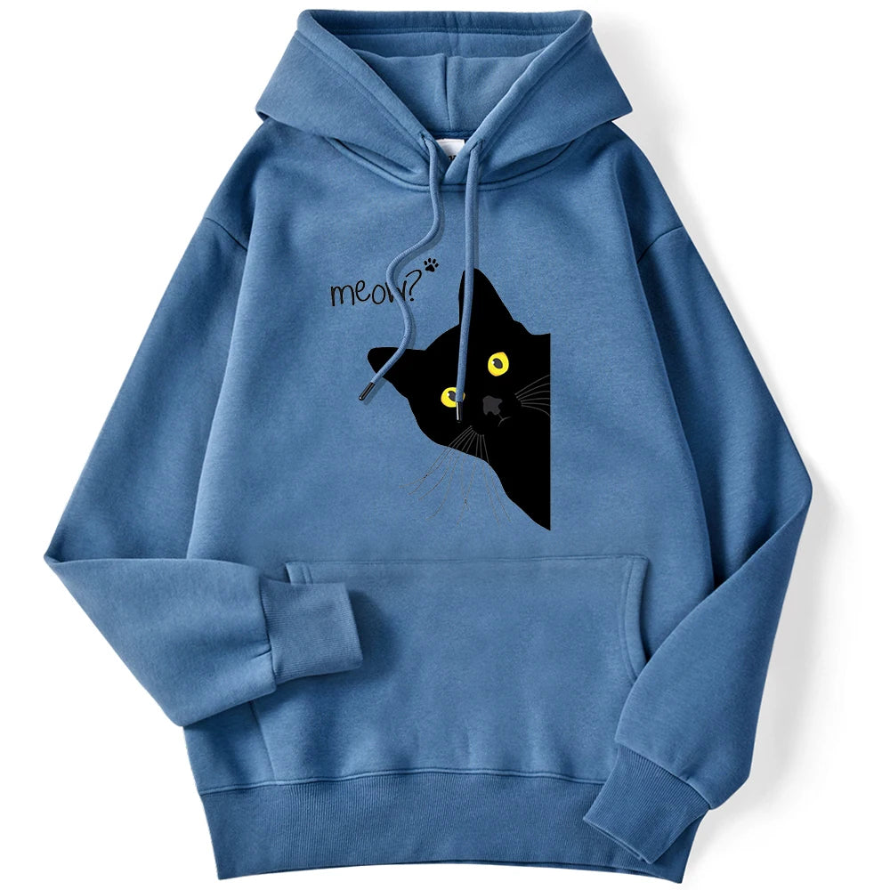 Sweat à capuche imprimé chat noir Meow pour femmes