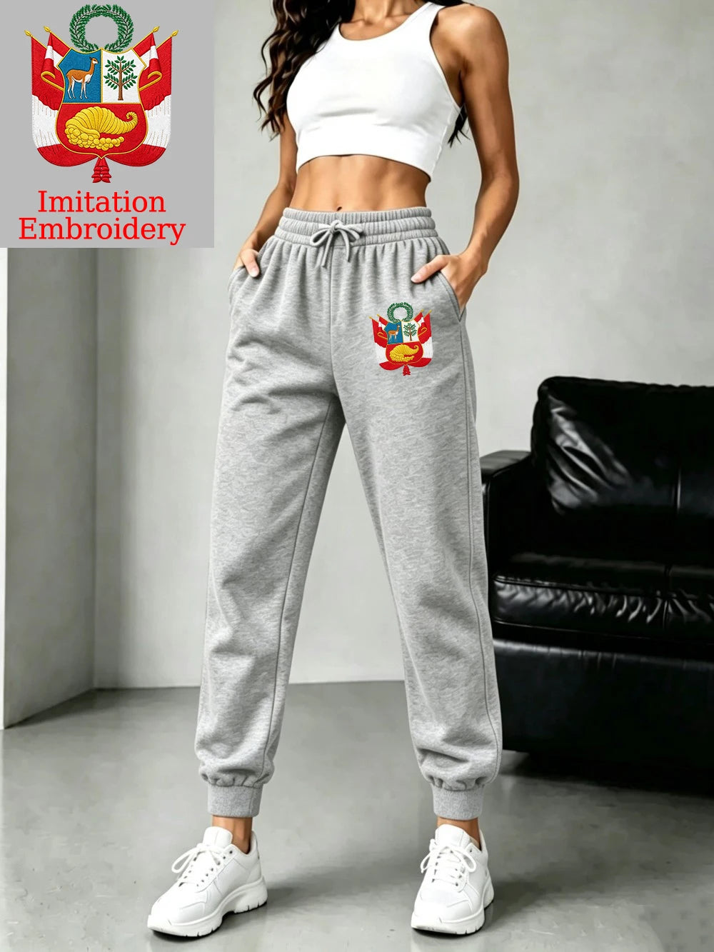 Pantalon de jogging avec imprimés emblèmes du Pérou pour femmes