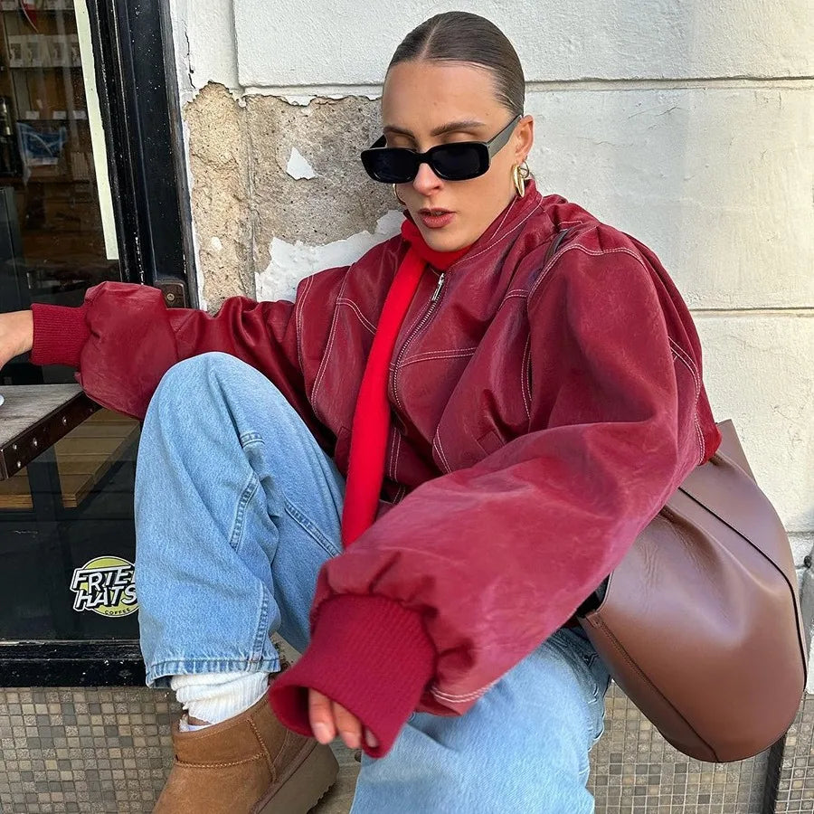 Veste en cuir PU pour femmes